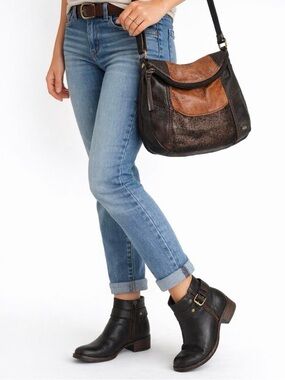 $120 - THE SAK Leather Crossbody Purse – Brown & Black Patchwork